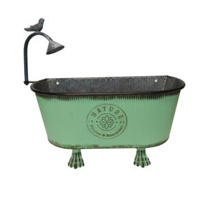 JARDINIERE EN METAL VERT NATURE PETALES ET BOURGEONS ARROSOIR 46 X 20 X 38 CM