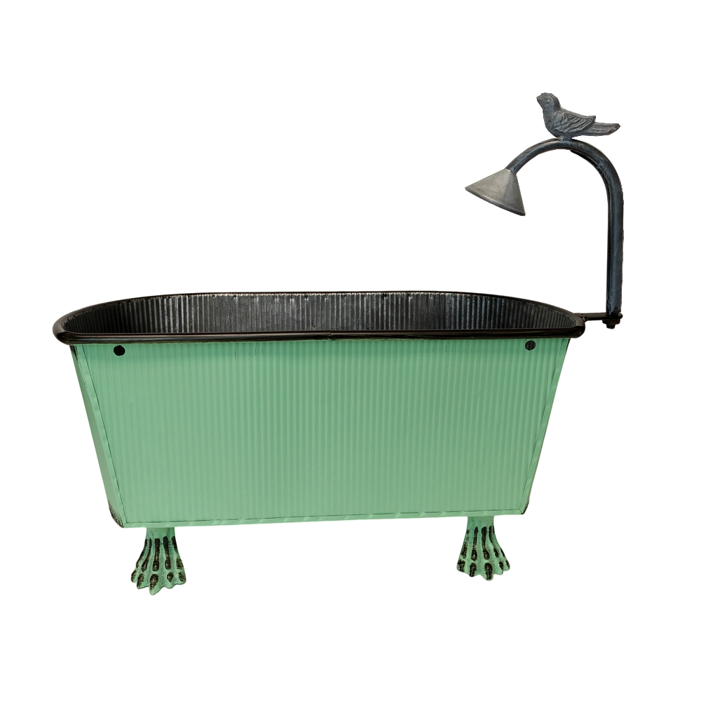 JARDINIERE EN METAL VERT NATURE PETALES ET BOURGEONS ARROSOIR 46 X 20 X 38 CM - Photo N°3