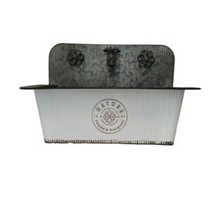 JARDINIERE EN METAL BLANC NATURE PETALES ET BOURGEONS ROBINET 40 X 26 X 26 CM