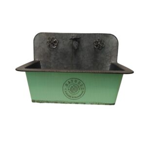 JARDINIERE EN METAL VERT NATURE PETALES ET BOURGEONS ROBINET 40 X 26 X 26 CM