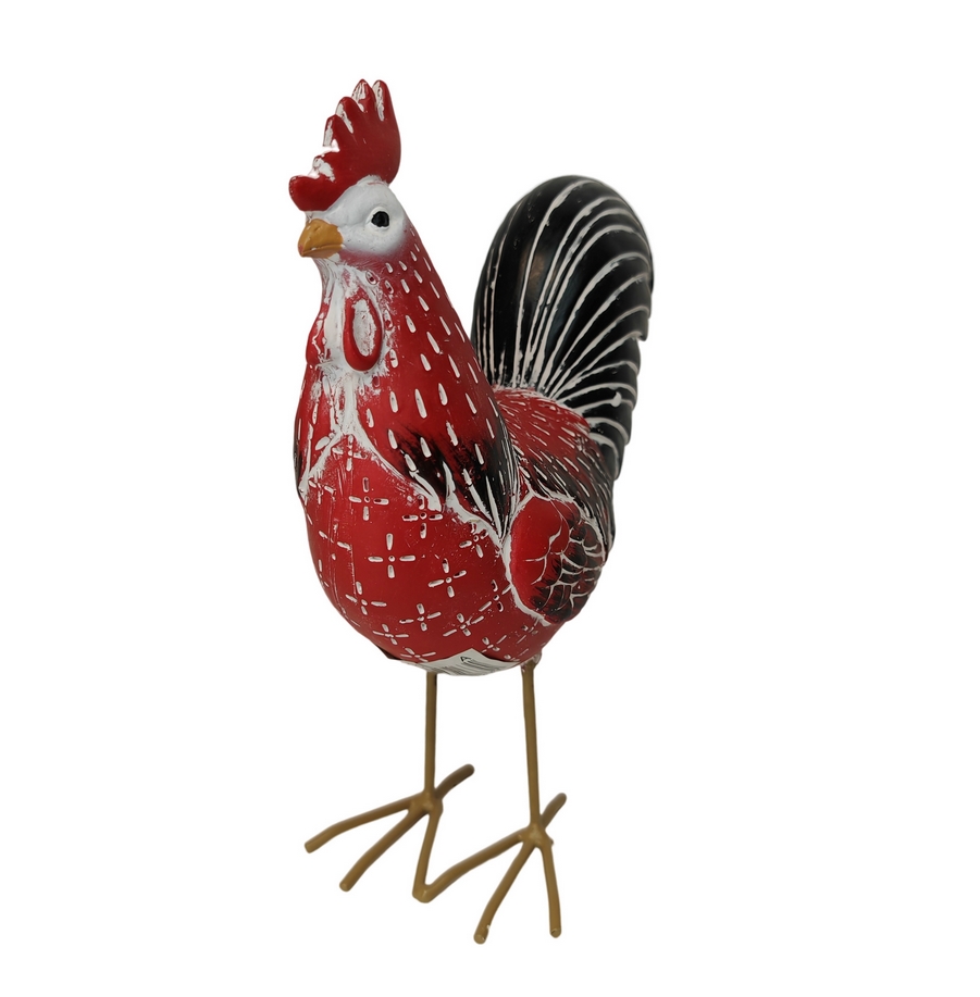 COQ RESINE ROUGE ET NOIR 22 X 8.5 X 19.5 CM - Photo N°3