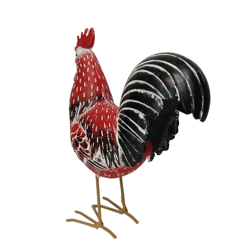 COQ RESINE ROUGE ET NOIR 22 X 8.5 X 19.5 CM - Photo N°2