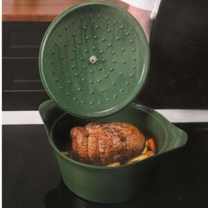 L'INCROYABLE COCOTTE 28 CM COULEUR VERT FOUGERE SANS BOUTON NI MANIQUE