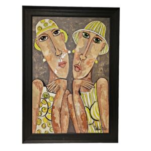 TOILE LES PETITES ANGLAISES ENCADREMENT NOIR M. GONNIN 73 X 103 CM