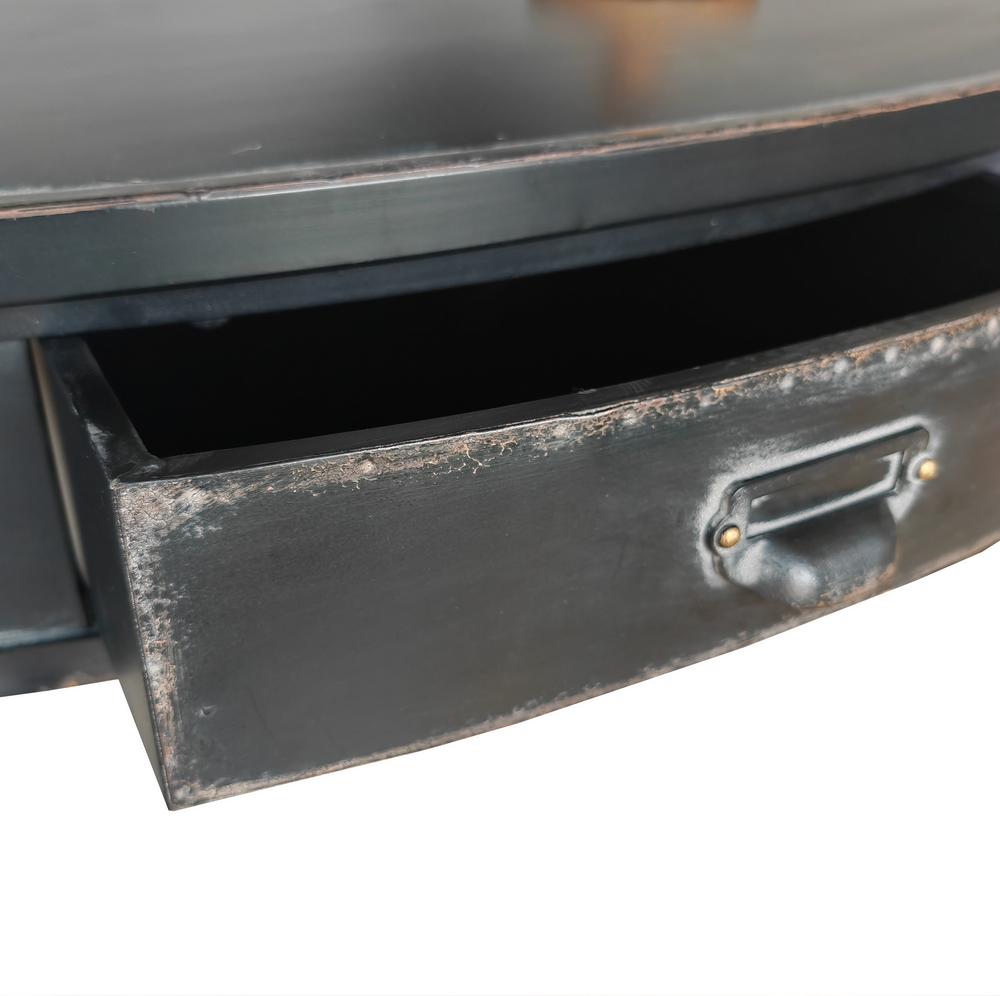 CONSOLE OXFORD DEMI RONDE EN METAL NOIR EFFET VIEILLI 120 X 44 X 80 CM - Photo N°3