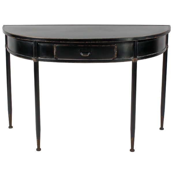 CONSOLE OXFORD DEMI RONDE EN METAL NOIR EFFET VIEILLI 120 X 44 X 80 CM - Photo N°1