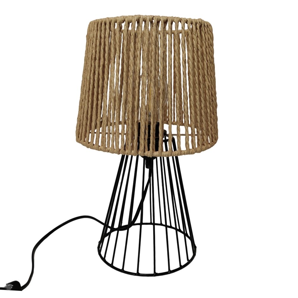 LAMPE A POSER MOMA METAL NOIR ET ABAT-JOUR EN CORDE AJOUREE 18 X 36 X 18 CM - Photo N°4