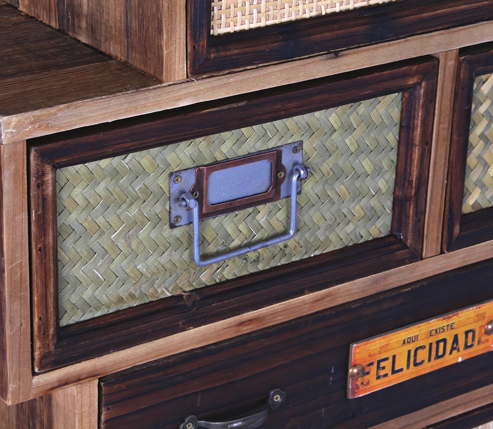 MEUBLE COMMODE MULTINIVEAUX 7 TIROIRS 1 PORTE BOIS VIEILLI 70 X 33.5 X 111 CM - Photo N°6