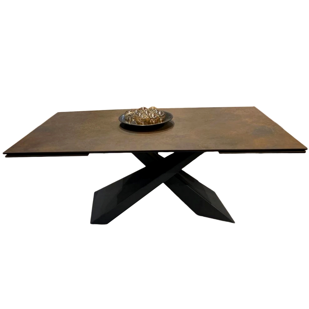 TABLE BOND 180/280 X 98 X 76 CM 2 ALLONGES CERAMIQUE BRONZE ROUILLE - Photo N°2