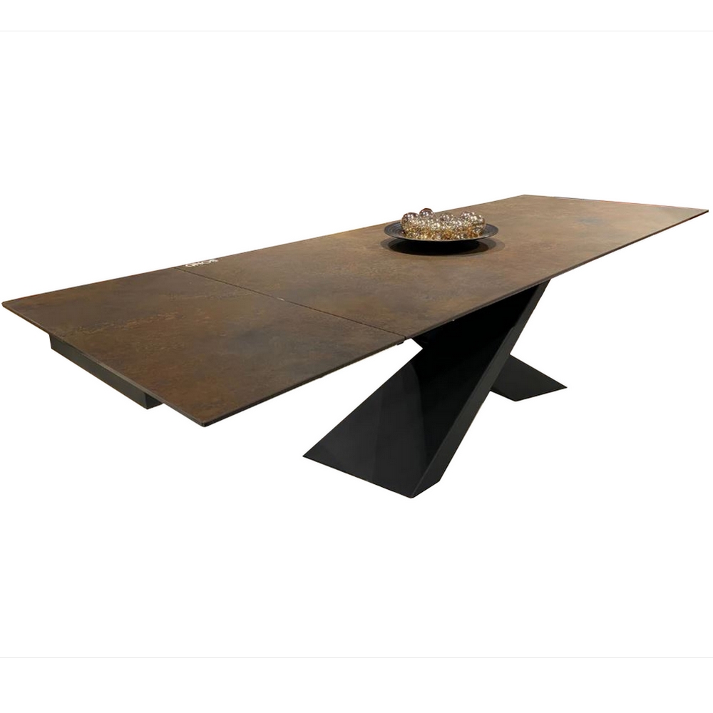 TABLE BOND 180/280 X 98 X 76 CM 2 ALLONGES CERAMIQUE BRONZE ROUILLE - Photo N°4