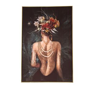 PEINTURE DE FEMME DOS NU TATOUE COIFFE DE FLEURS 80 X 120  CM