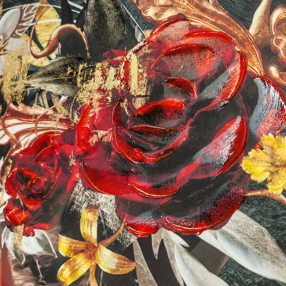 PEINTURE DE FEMME DOS NU TATOUE COIFFE DE FLEURS 80 X 120  CM - Photo N°3