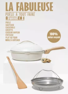 LA FABULEUSE POELE 28 CM COULEUR BLANC MERINGUE POELE 8 EN 1
