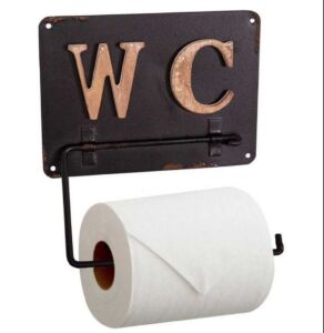 DEROULEUR DE PAPIER TOILETTE EN M2TAL ET LE MOT WC 16.5 x 18 cm