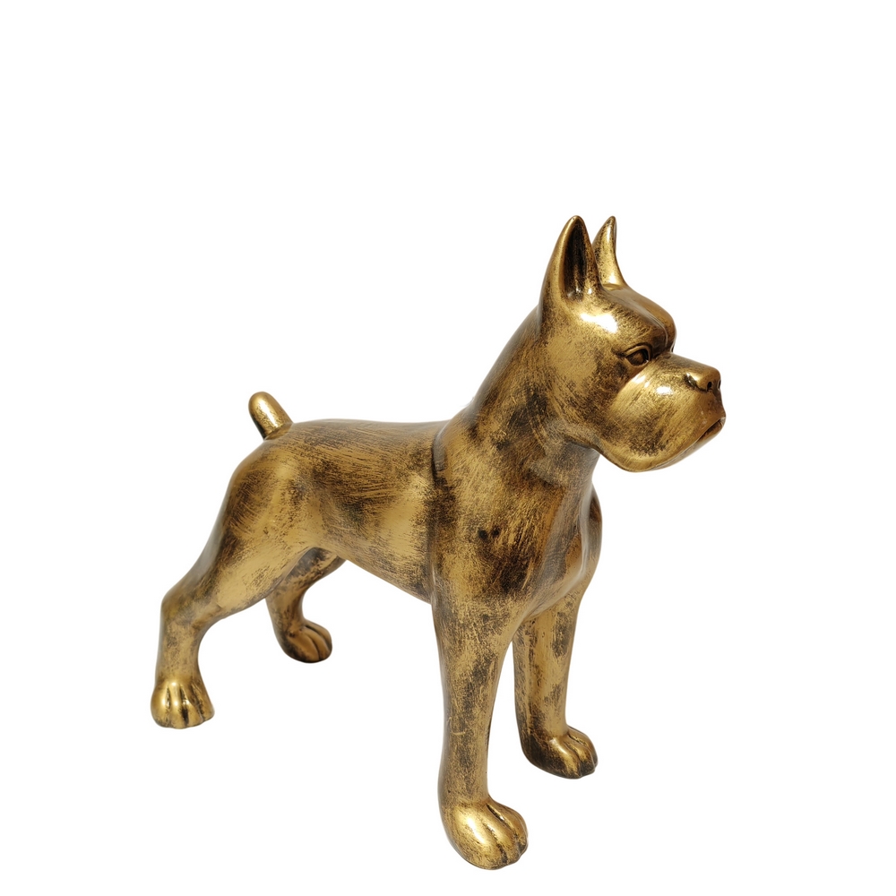 CHIEN BOXER RESINE DORE PATINE 50 X 22 X 45 CM - Photo N°4