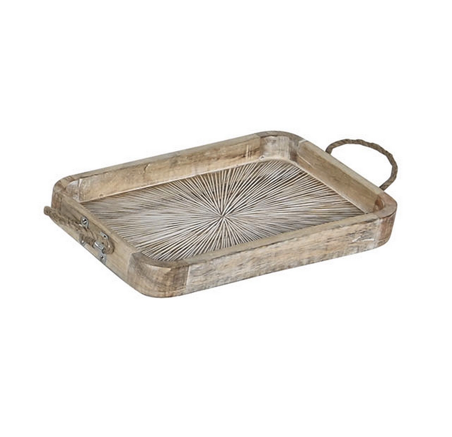 PLATEAU RECTANGULAIRE MANGUIER MASSIF ANSES CORDE   39.5 X 25 X 4.5 CM - Photo N°1