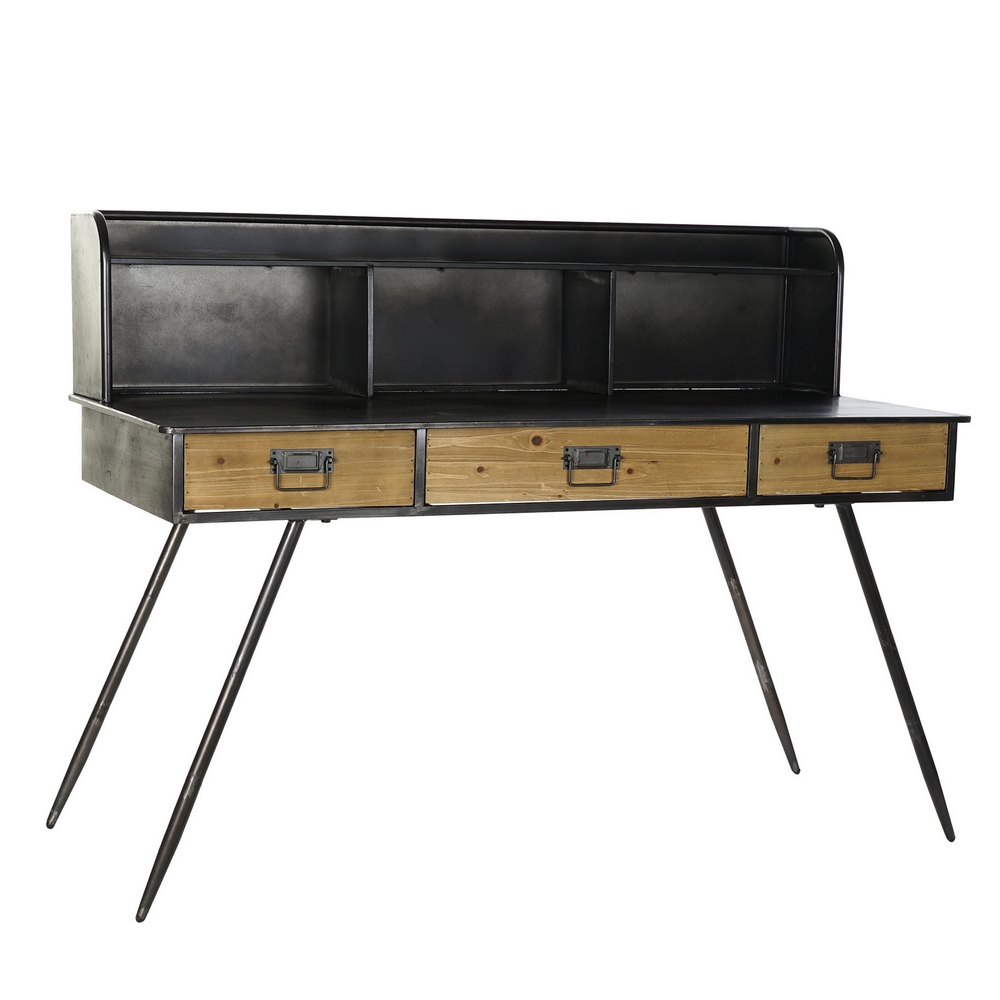 BUREAU METAL ET BOIS 3 TIROIRS ET CASIERS 135 X 60 X 102 cm - Photo N°1