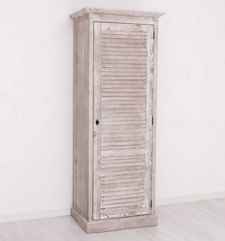 ARMOIRE PENDERIE 1 PORTE PERSIENNE PIN MASSIF LASURE GRISE 76 X 200 X 59 CM - Photo N°1
