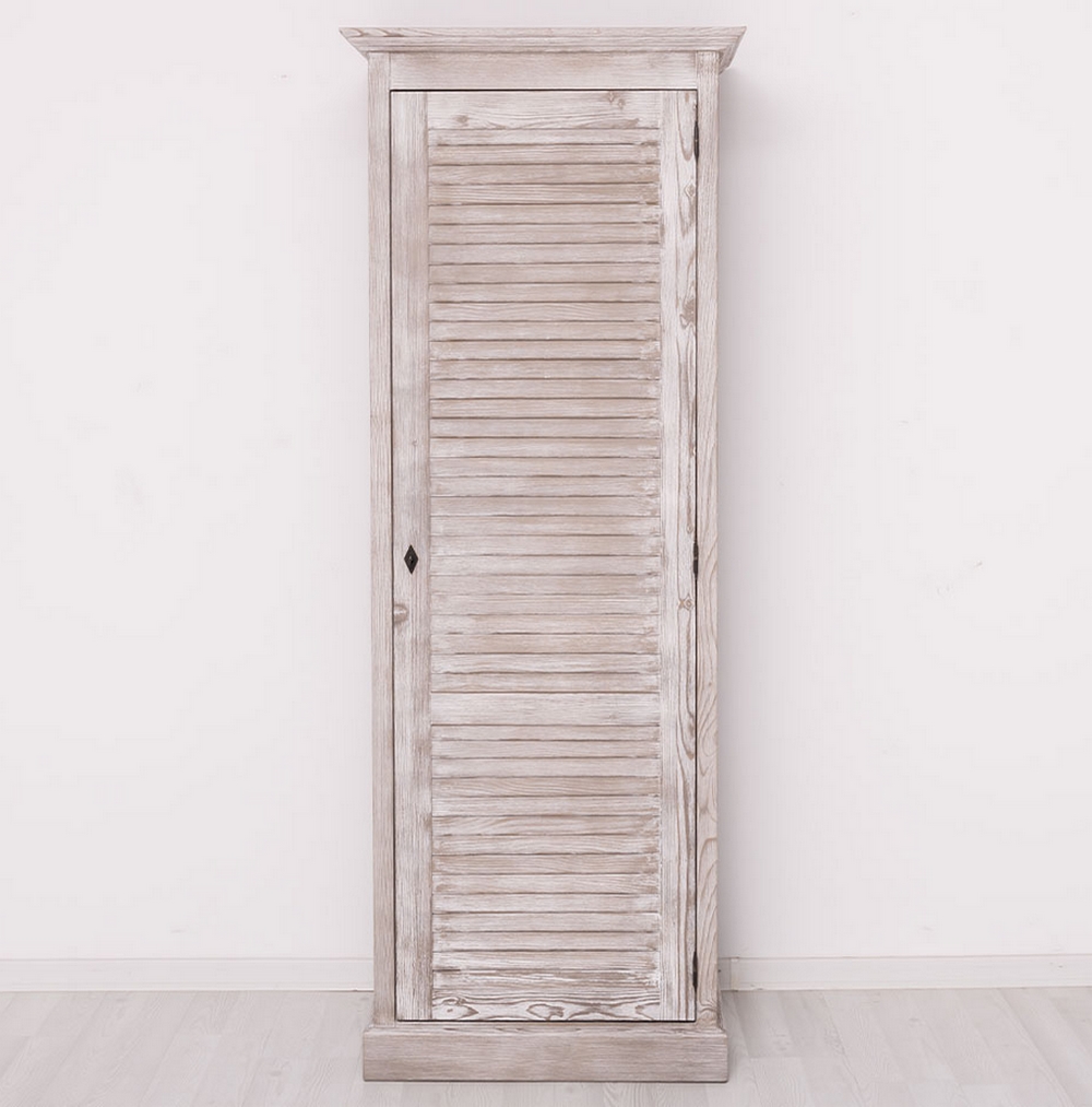 ARMOIRE PENDERIE 1 PORTE PERSIENNE PIN MASSIF LASURE GRISE 76 X 200 X 59 CM - Photo N°6