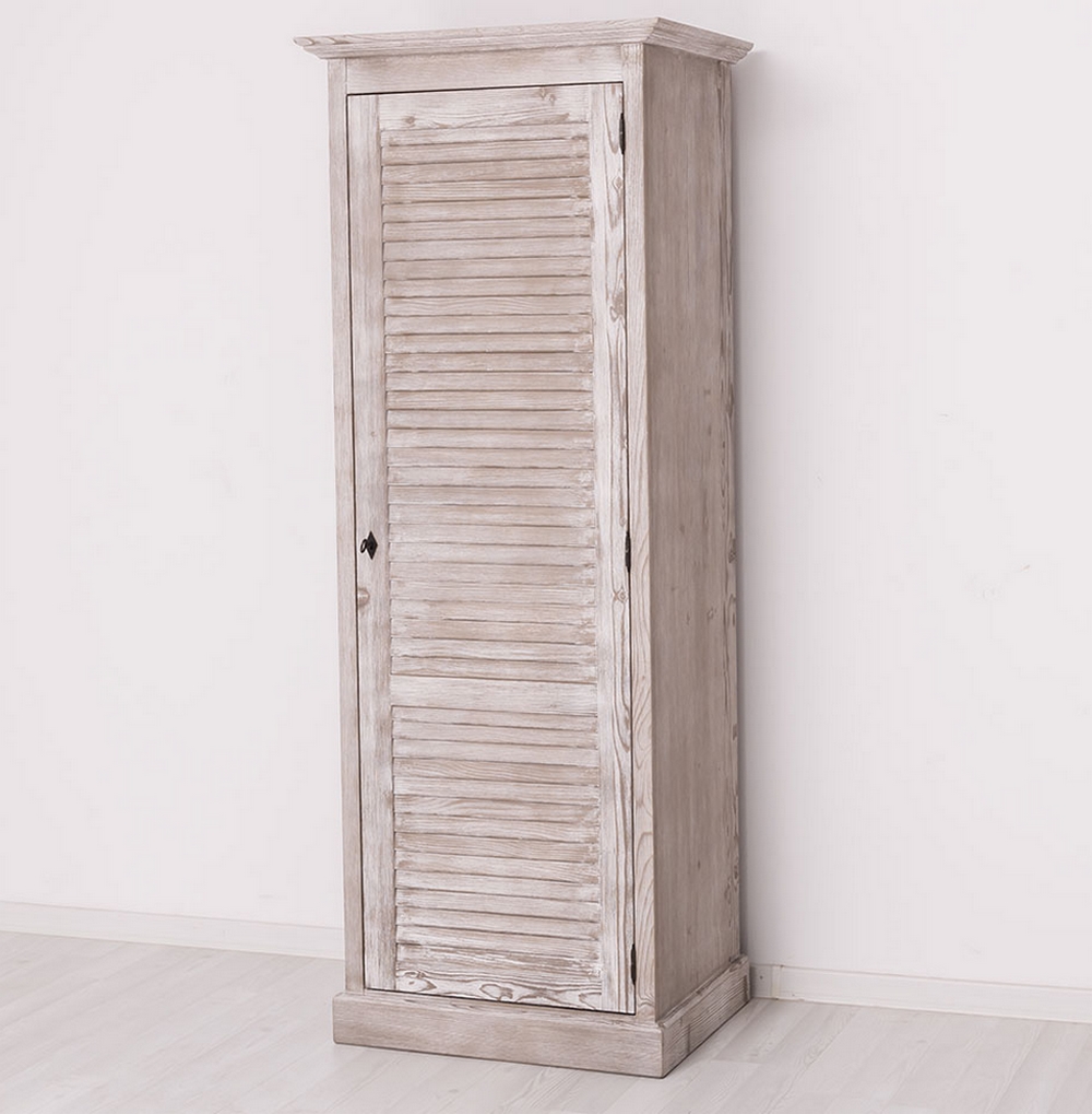 ARMOIRE PENDERIE 1 PORTE PERSIENNE PIN MASSIF LASURE GRISE 76 X 200 X 59 CM - Photo N°5