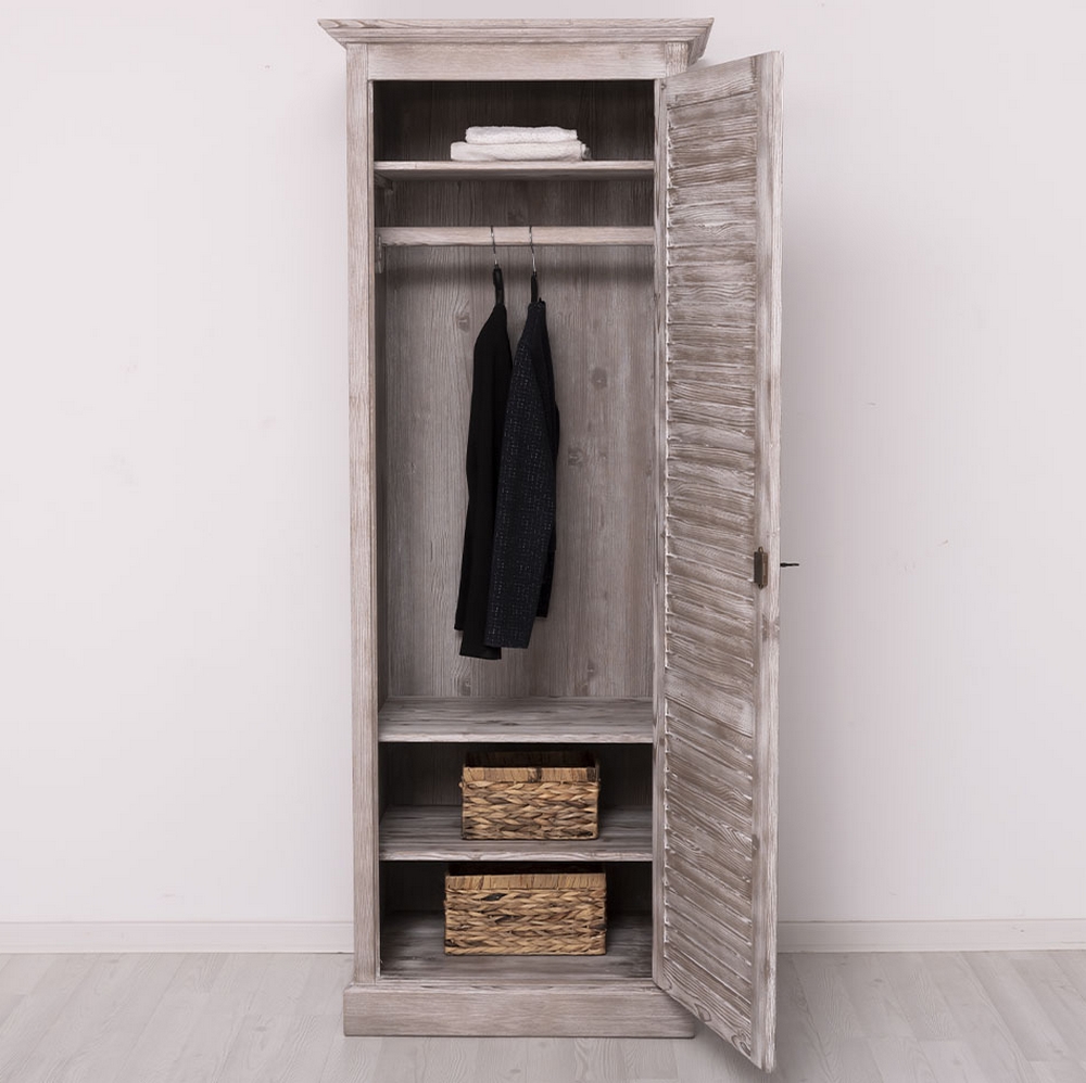 ARMOIRE PENDERIE 1 PORTE PERSIENNE PIN MASSIF LASURE GRISE 76 X 200 X 59 CM - Photo N°3