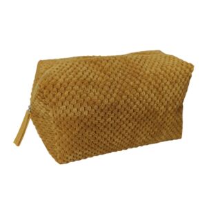 TROUSSE TOILETTE MOUTARDE AVEC ZIP DORE 21 X 10 X 12 CM
