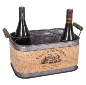 PANIER PORTE BOUTEILLE X 6 EN FER ET LIEGE  38.5 X 20.5 X 22 CM