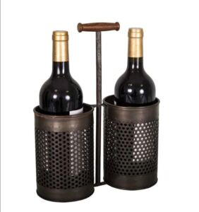 PORTE BOUTEILLES X 2 METAL ET BOIS  24.5 X 11 X 32 CM