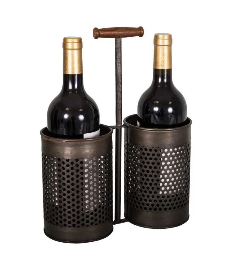 PORTE BOUTEILLES X 2 METAL ET BOIS  24.5 X 11 X 32 CM - Photo N°1
