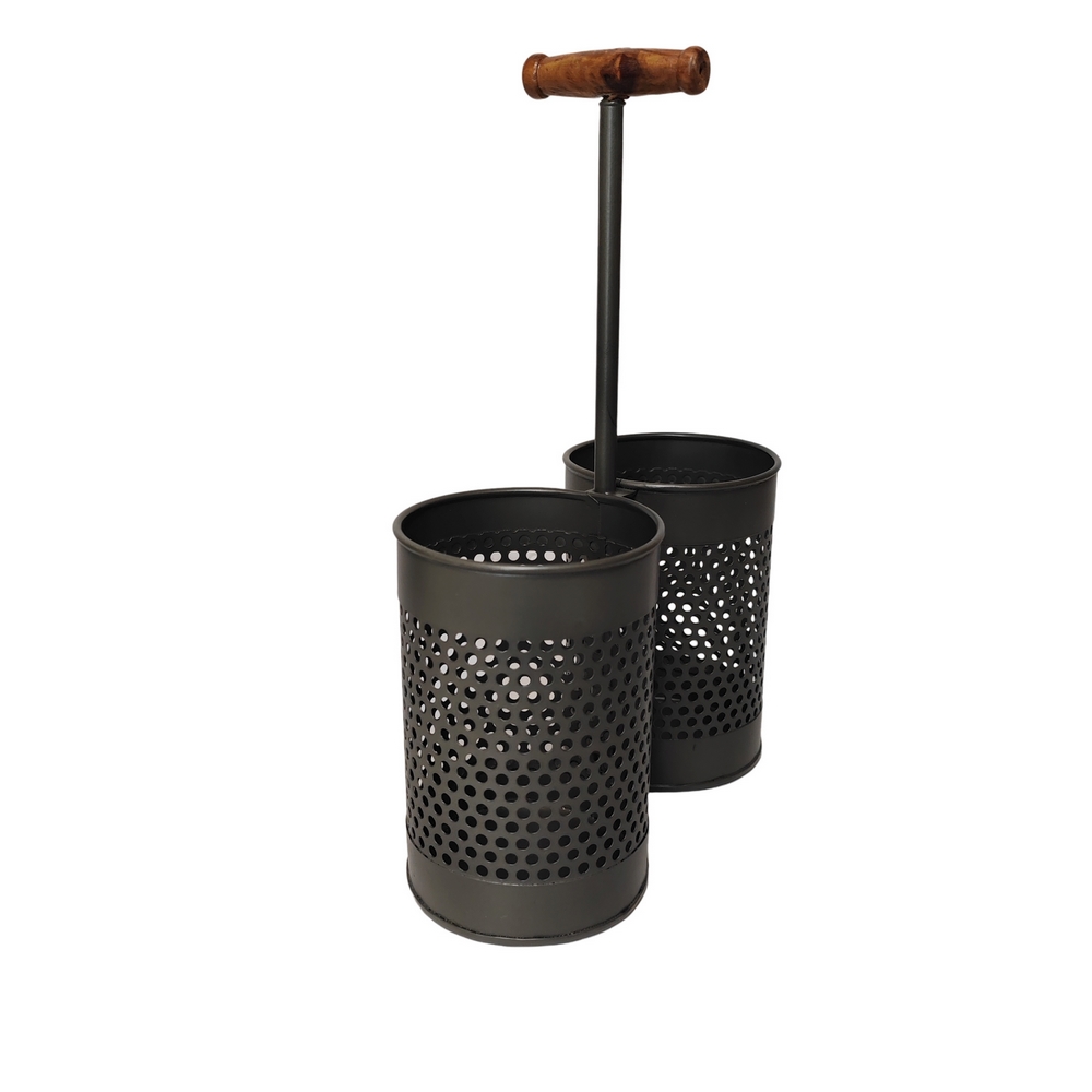 PORTE BOUTEILLES X 2 METAL ET BOIS  24.5 X 11 X 32 CM - Photo N°3