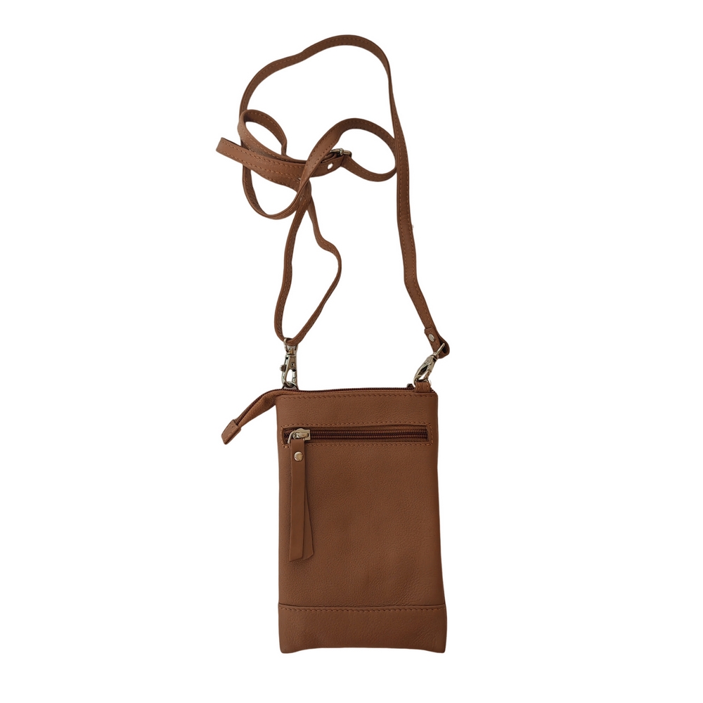 POCHETTE A SMARTPHONE EN CUIR CAMEL 19 X 12 X 2 CM - Photo N°1