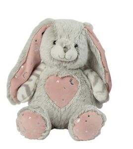 PELUCHE MARNIE LE LAPIN GRIS ET ROSE ASSIS 32 CM