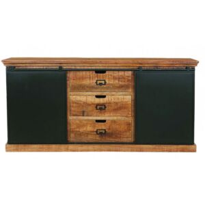 DRESSOIR BAS DUBLIN EN MANGUIER ET METAL 2 PORTES 3 TIROIRS 180 X 40.5 X 85.5 CM