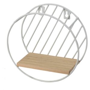 PETITE ETAGERE MURALE RONDE BOIS ET METAL BLANC 19 X 8 CM