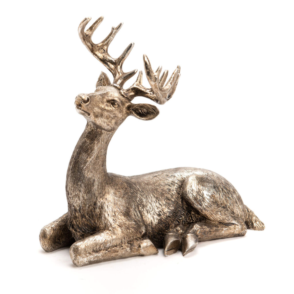 CERF ALLONGE RESINE COULEUR CHAMPAGNE 23 X 12 X 24 CM - Photo N°1