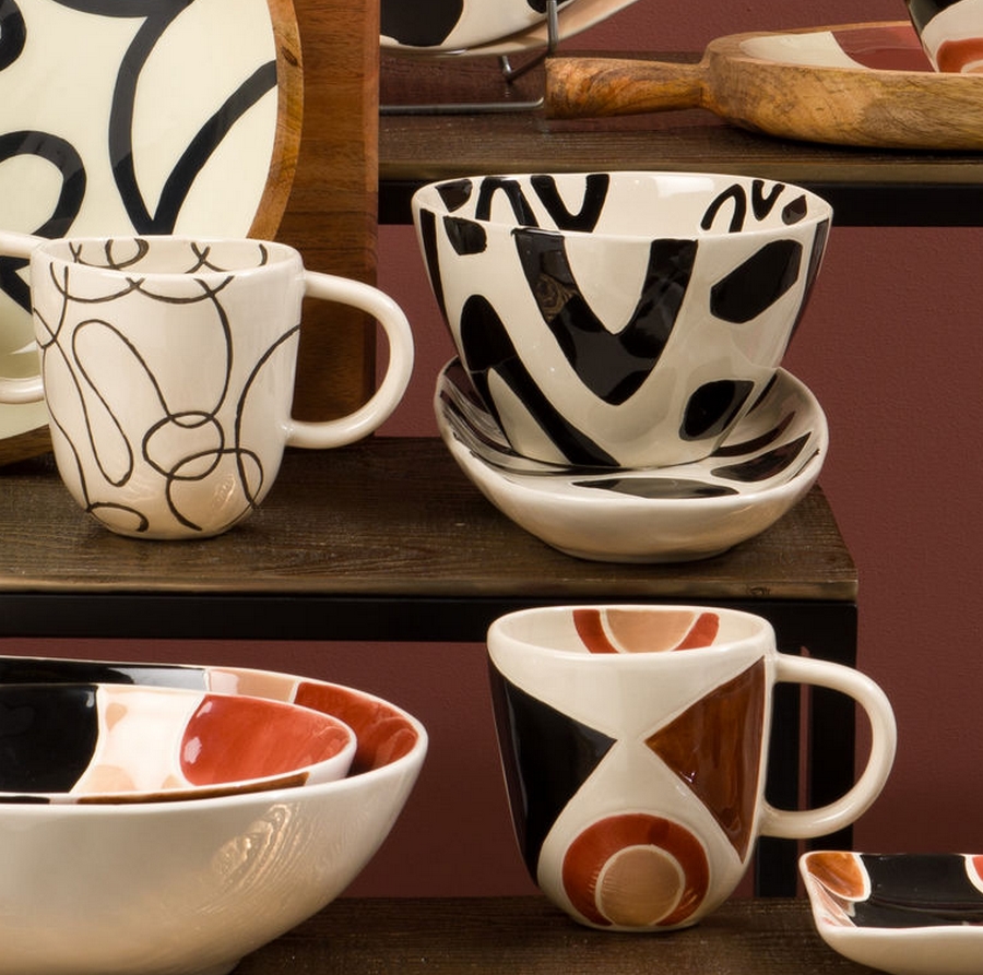 MUG GRES COLLECTION CHARLIE DECOR ABSTRAIT NOIR ET BLANC  9 X 13 X 10 CM 250 ML - Photo N°3