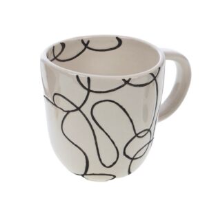 MUG GRES COLLECTION CHARLIE DECOR ABSTRAIT NOIR ET BLANC  9 X 13 X 10 CM 250 ML