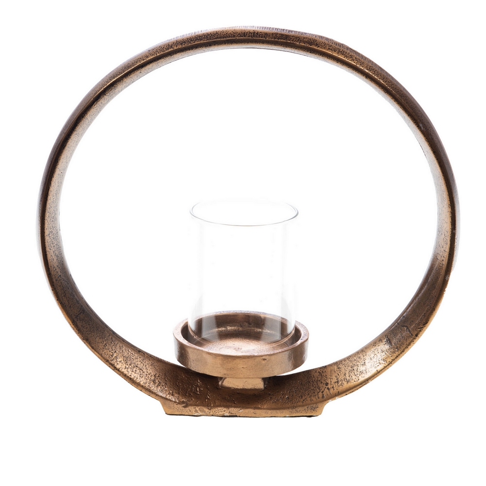 BOUGEOIR METAL DORE CERCLE ET VERRE 29 X 28 X 10 CM - Photo N°1