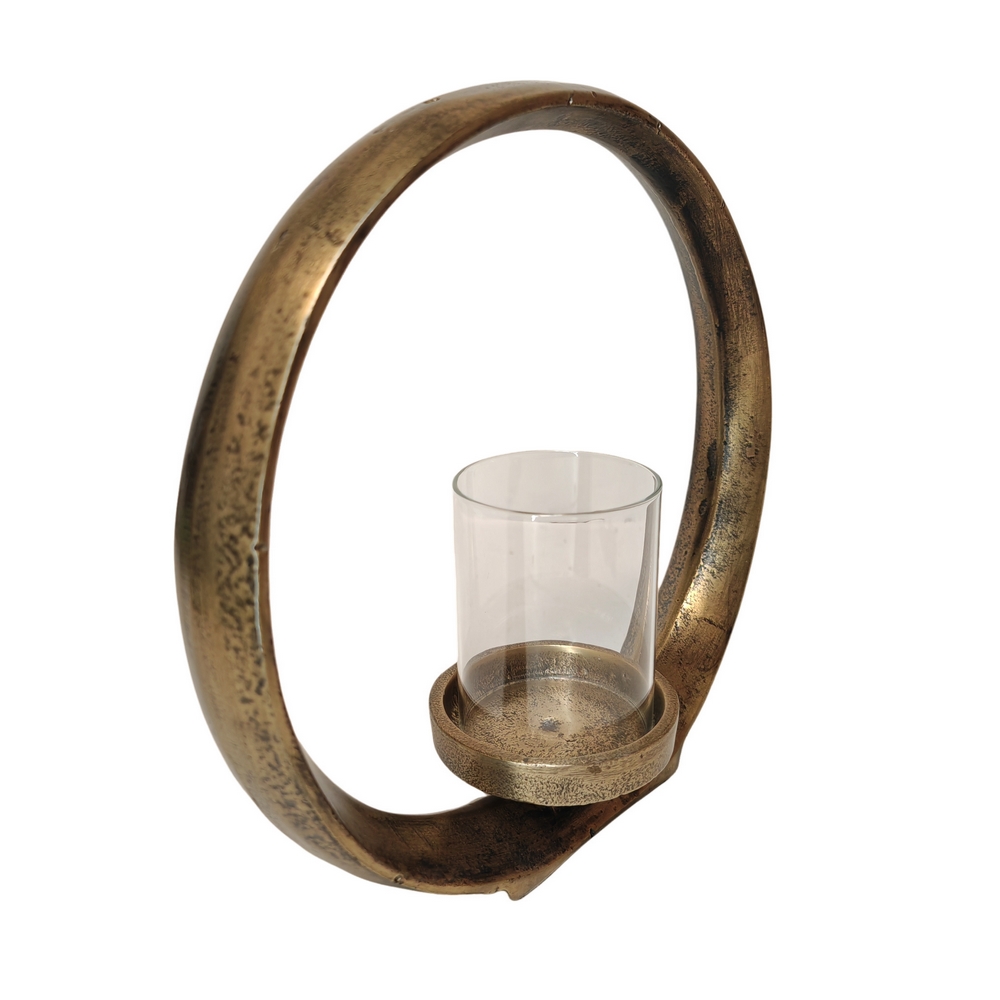 BOUGEOIR METAL DORE CERCLE ET VERRE 29 X 28 X 10 CM - Photo N°4