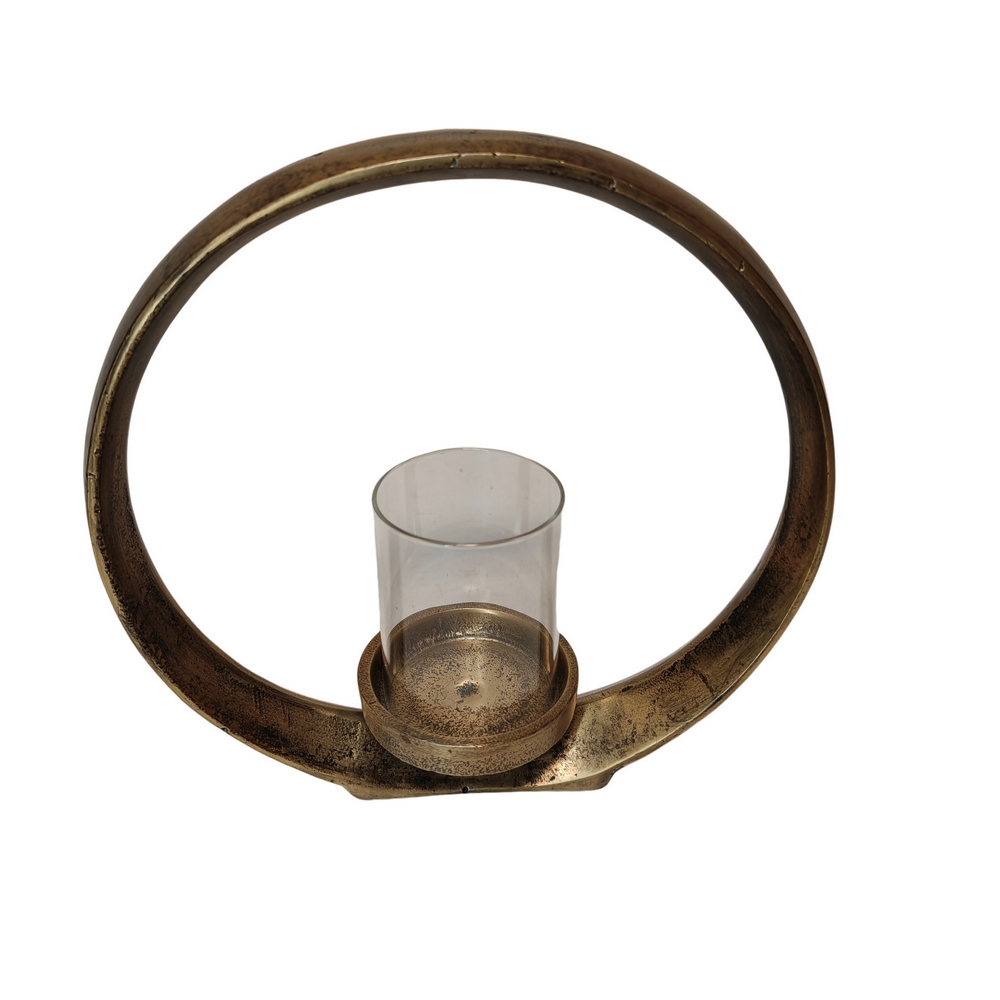 BOUGEOIR METAL DORE CERCLE ET VERRE 29 X 28 X 10 CM - Photo N°3