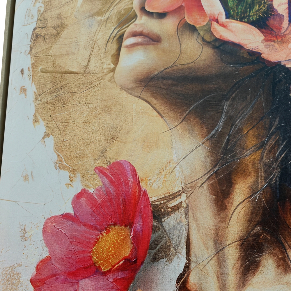 CADRE TOILE FEMME AVEC UNE COIFFE DE FLEURS 80 X 4 X 120 CM - Photo N°3