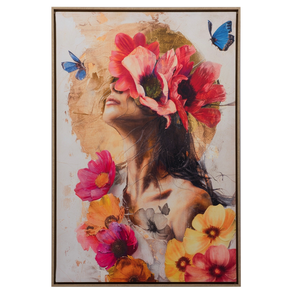 CADRE TOILE FEMME AVEC UNE COIFFE DE FLEURS 80 X 4 X 120 CM - Photo N°1