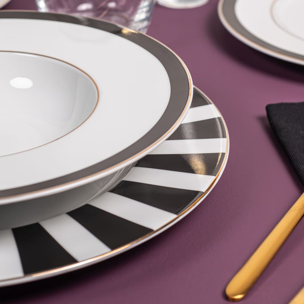 ASSIETTE CREUSE ARDEC PORCELAINE NOIRE ET BLANCHE  23 CM - Photo N°5