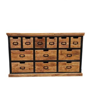 MEUBLE DE RANGEMENT 12 TIROIRS EN MANGUIER MASSIF 145 X 40 X 85 CM