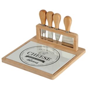 PLATEAU FROMAGE BAMBOU ET CERAMIQUE 4 COUTEAUX 22 X 13.7 X 22 CM