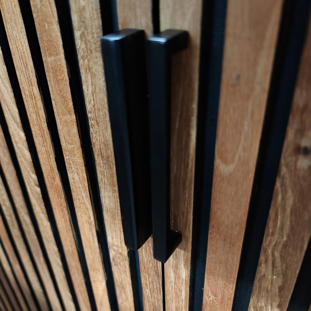 MEUBLE TV EN TECK RECYCLE 3 PORTES 2 NICHES 160 X 47 X 55 CM - Photo N°3