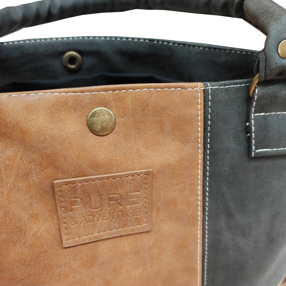 SAC A MAIN BICOLORE EN PU MARRON ET NOIR 44 X 26 X 12 CM - Photo N°3