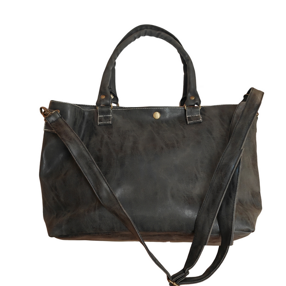 SAC A MAIN BICOLORE EN PU MARRON ET NOIR 44 X 26 X 12 CM - Photo N°4