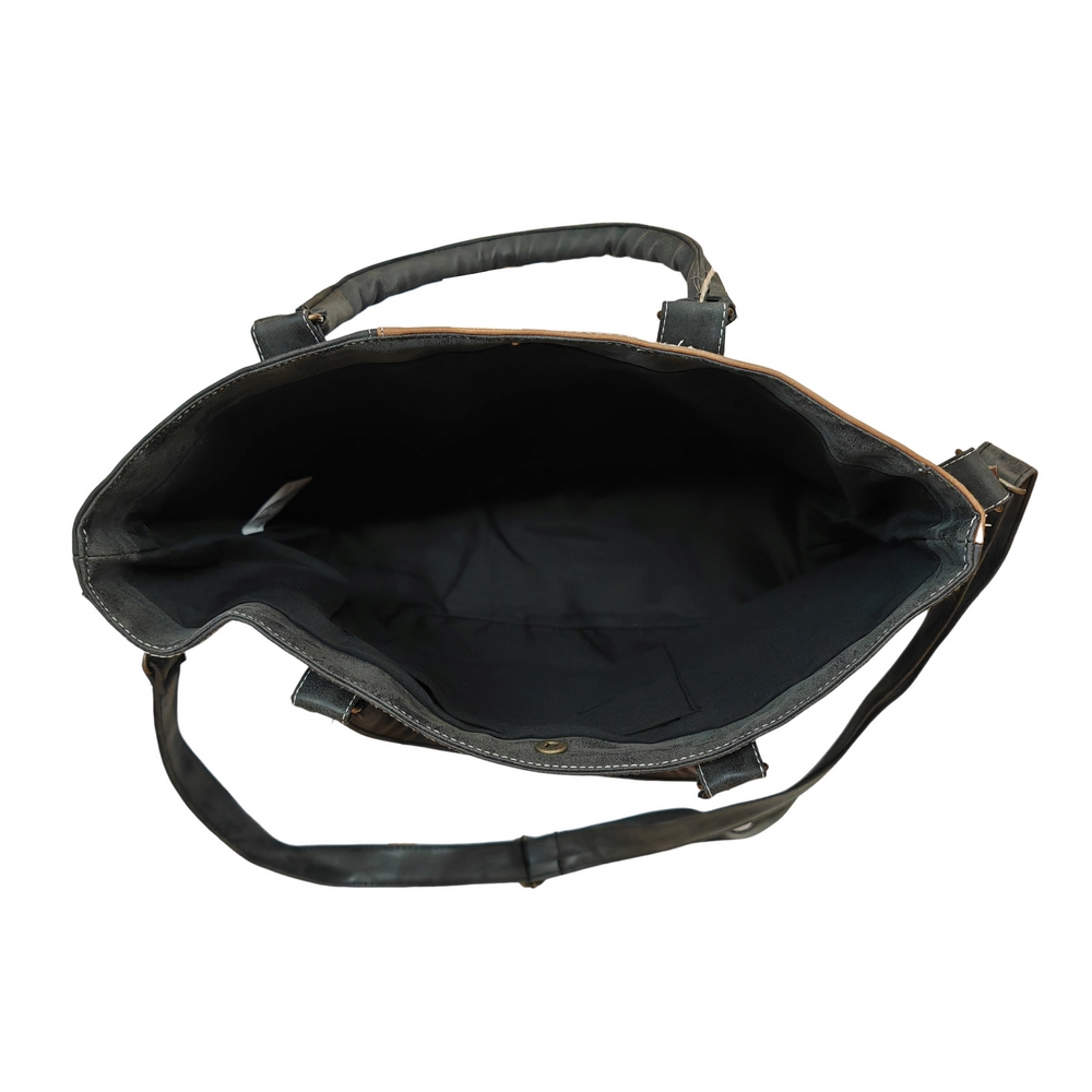 SAC A MAIN BICOLORE EN PU MARRON ET NOIR 44 X 26 X 12 CM - Photo N°2