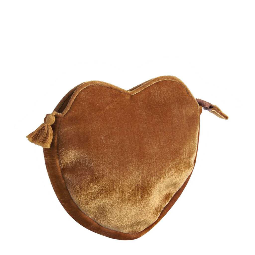 POCHETTES COEUR EN VELOURS DORE 20 X 23 X 4 CM - Photo N°1